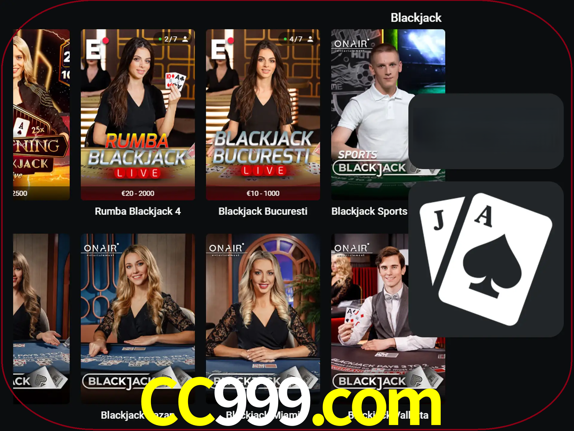 Escolha uma mesa completa de jogadores de blackjack.